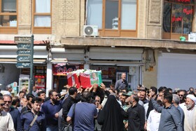 مراسم تشییع پیکر مطهر شهید «حسین احمدی» که در پی حمله رژیم صهیونسیتی به سایت راداری «سوباشی» همدان به شهادت رسید