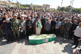 مراسم تشییع پیکر مطهر شهید «حسین احمدی» که در پی حمله رژیم صهیونسیتی به سایت راداری «سوباشی» همدان به شهادت رسید