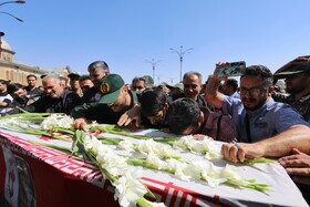 مراسم تشییع پیکر مطهر شهید «حسین احمدی» که در پی حمله رژیم صهیونسیتی به سایت راداری «سوباشی» همدان به شهادت رسید