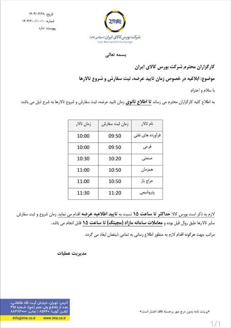 تغییر زمان فعالیت تالارهای بورس کالا تا اطلاع ثانوی