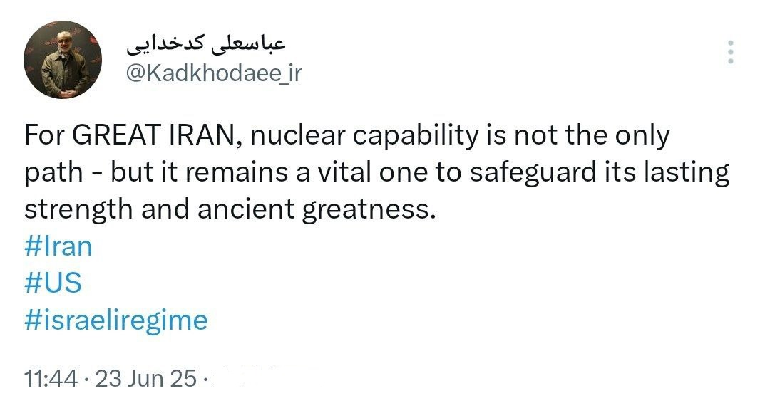 کدخدایی: توانمندی هسته‌ای برای حفظ عظمت دیرپای ایران است