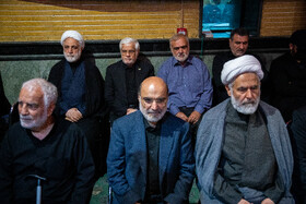 حجت‌الاسلام و المسلمین غلامحسین محسنی اژه‌ای، محمدرضا عارف، حجت‌الاسلام و المسلمین طائب و علی عسکری در مراسم یادبود شهید سرلشکر حسین سلامی 