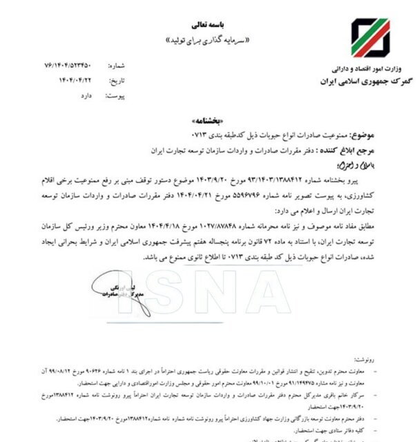 ممنوعیت صادرات حبوبات ابلاغ شد