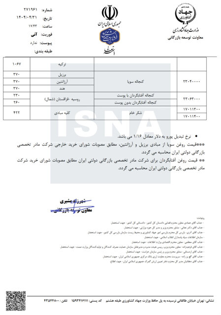 قیمت مصوب نهادههای دامی، روغن و شکر خام اعلام شد