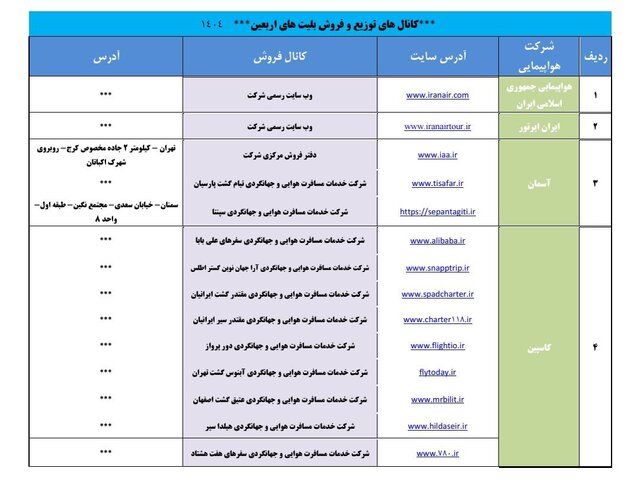 کانالهای مجاز فروش بلیت پروازهای اربعین اعلام شد