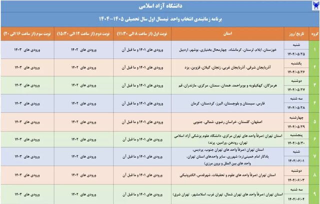 انتخاب واحد دانشگاه آزاد از ۲۵ مردادماه آغاز می‌شود
