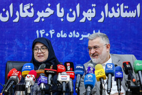 محمدصادق معتمدیان، استاندار تهران و فاطمه مهاجرانی، سخنگوی دولت در نشست خبری به مناسبت روز خبرنگار