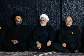 محمد باقر قالیباف، رئیس مجلس شورای اسلامی و حجت الاسلام غلامحسین محسنی اژه‌ای، رئیس قوه‌قضاییه در مراسم خطبه خوانی شب شهادت امام رضا (ع)