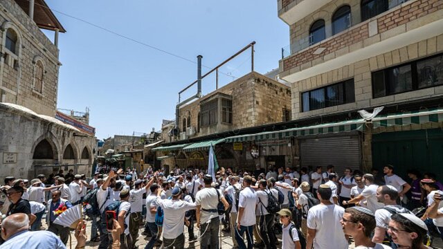 راهپیمایی تحریک‌آمیز شهرک‌نشین‌های صهیونیست در قدس اشغالی