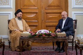دیدار سیدعمار حکیم، رئیس جریان حکمت ملی عراق با محمدباقی قالیباف، رئیس مجلس شورای اسلامی