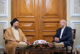 دیدار سیدعمار حکیم، رئیس جریان حکمت ملی عراق با محمدباقی قالیباف، رئیس مجلس شورای اسلامی