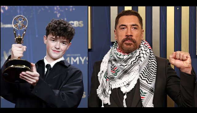 خاویر باردم با چفیه در مراسم جوایز امی/ درخشش «نوجوانی» و حمایت از فلسطین