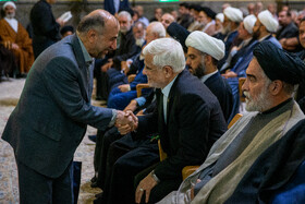 محمد رضا عارف، معاون اول رئیس جمهور در مراسم ختم همسر آیت‌الله سیستانی