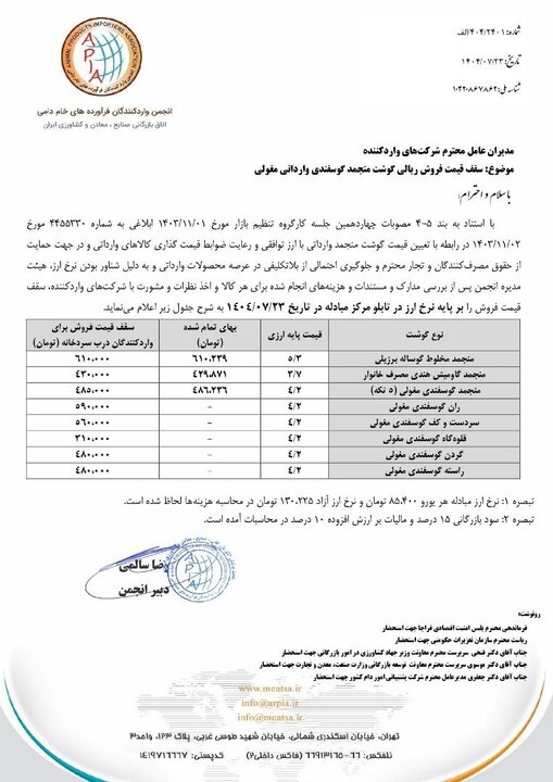 گوشت برزیلی ۶۱۰ هزار تومان؛ قیمتهای تازه واردات اعلام شد