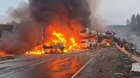 تصادف زنجیره‌ای و آتش‌سوزی شدید در بزرگراهی در روسیه+فیلم