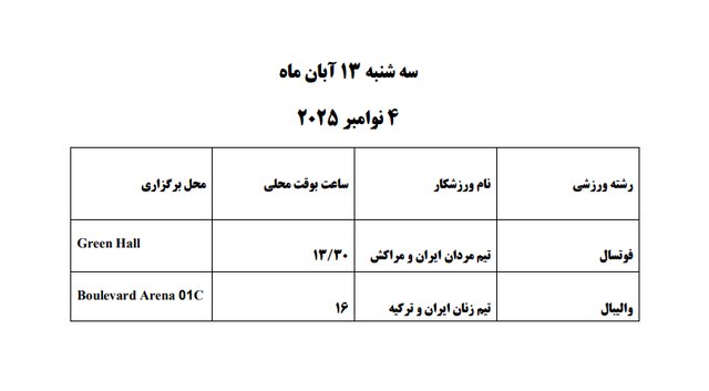 برنامه مسابقات ایران در بازیهای کشورهای اسلامی