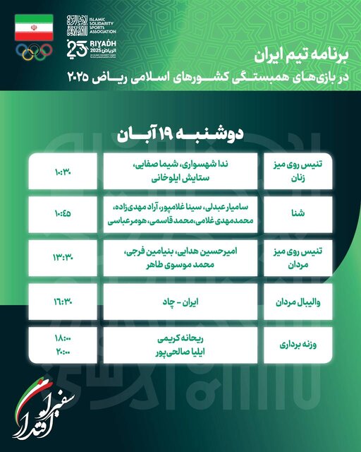 برنامه ورزشکاران ایران در روز سوم بازی‌های کشورهای اسلامی