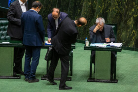 سیدعلی مدنی‌زاده، وزیر امور اقتصادی و دارایی، غلامرضا نوری قزلجه، وزیر جهاد کشاورزی در صحن علنی مجلس - ۲۰ آبان