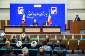 ارائه گزارش محمد ایرانی رییس اتاق بازرگانی قم در شورای اداری استان قم با حضور رییس قوه قضاییه