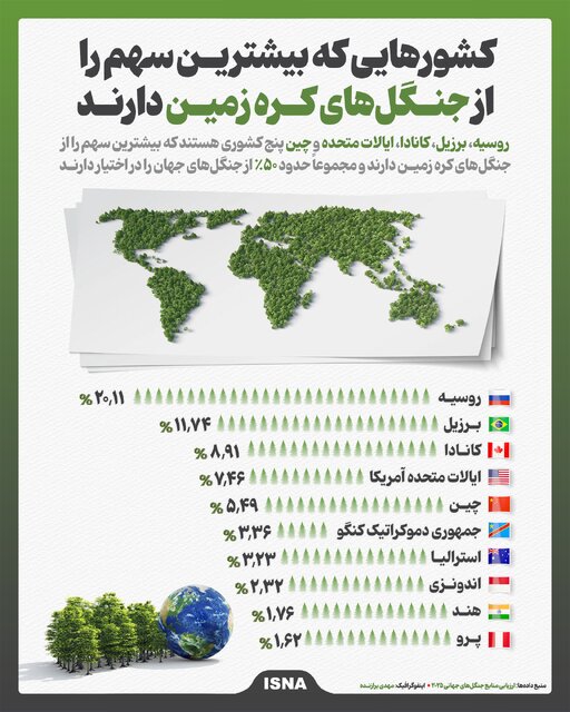 اینفوگرافیک/ کشورهایی که بیشترین سهم را از جنگلهای کره زمین دارند