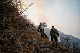 عملیات مهار آتش‌سوزی مناطق کوهستانی روستاهای دلیر و الیت