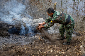 عملیات مهار آتش‌سوزی مناطق کوهستانی روستاهای دلیر و الیت