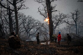 عملیات مهار آتش‌سوزی مناطق کوهستانی روستاهای دلیر و الیت