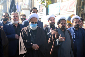 حضور آیت اله غفوری امام جمعه کرمانشاه در مراسم تشییع پیکرهای ۷ شهید گمنام - کرمانشاه
