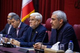 سید علی مدنی‌زاده، وزیر اقتصاد و محمدرضا عارف، معاون اول رئیس جمهور در جلسه شورای معاونین وزارت اقتصاد