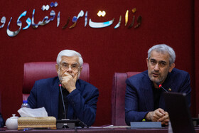 سید علی مدنی‌زاده، وزیر اقتصاد و محمدرضا عارف، معاون اول رئیس جمهور در جلسه شورای معاونین وزارت اقتصاد