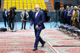 محمدباقر قالیباف، رئیس مجلس شورای در افتتاح سالن ۶۵۰۰ نفری شهید رئیسی مجموعه ثامن مشهد