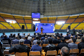 محمدباقر قالیباف، رئیس مجلس شورای در افتتاح سالن ۶۵۰۰ نفری شهید رئیسی مجموعه ثامن مشهد