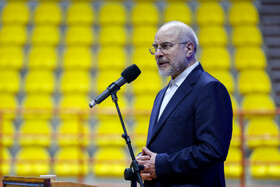 محمدباقر قالیباف، رئیس مجلس شورای در افتتاح سالن ۶۵۰۰ نفری شهید رئیسی مجموعه ثامن مشهد