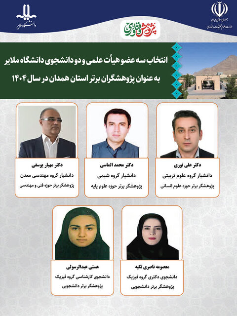 معرفی پنج پژوهشگر برتر همدان از دانشگاه ملایر