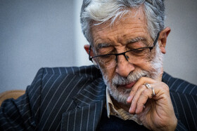 غلامعلی حداد عادل، رییس فرهنگستان زبان و ادب فارسی در مراسم تولد ۹۸ سالگی فتح الله مجتبایی