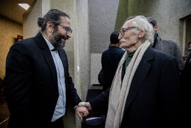 محمود دولت‌آبادی و مازیار یونسی در حاشیه اجرای ارکستر سمفونی آیسو به رهبری مازیار یونسی