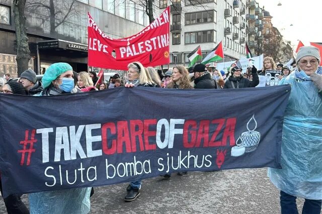 سوئدی‌ها در اعتراض به نقض آتش بس در غزه به خیابان آمدند