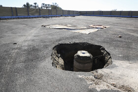 فرونشست چاههای فاضلاب مدرسه اشرفی اصفهانی  در اثر بارش شدید باران و وقوع سیلاب در روستای هور از روستاهای پایین دست شهرستان فاریاب استان کرمان