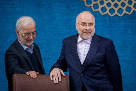 محمدباقر قالیباف، رییس مجلس شورای اسلامی و اسکندر مومنی، وزیر کشور در نشست استانداران سراسر کشور با موضوع انتخابات سال ۱۴۰۵