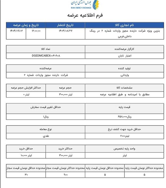 افزایش ۳۷۰۰ تومانی قیمت پایه بنزین سوپر وارداتی