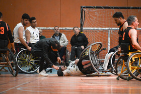 مسابقه تیم های "جانبازان فارس و تیم شهر مبل یزد" در لیگ بسکتبال با ویلچر کشور - شیراز