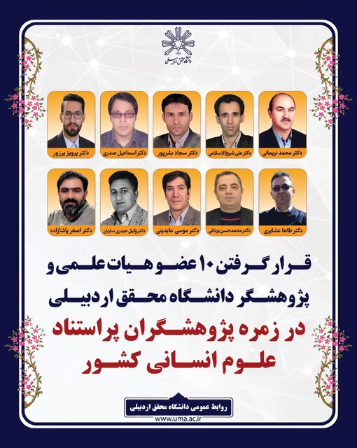 قرار گرفتن ۱۰ پژوهشگر دانشگاه محقق اردبیلی در زمره پژوهشگران پراستناد علوم انسانی سال ۱۴۰۴