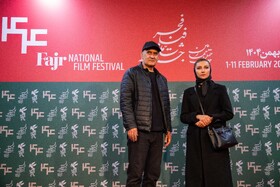 محیا دهقانی و محسن قصابیان، بازیگر در فتوکال فیلم غوطهور در روز اول چهل و چهارمین جشنواره فیلم فجر