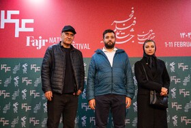 محیا دهقانی و محسن قصابیان، بازیگر در فتوکال فیلم غوطه‌ور در روز اول چهل و چهارمین جشنواره فیلم فجر