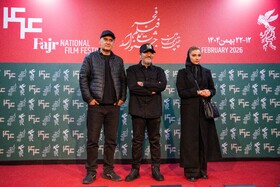 محیا دهقانی، مهران غفوریان و محسن قصابیان، بازیگر در فتوکال فیلم غوطه‌ور در روز اول چهل و چهارمین جشنواره فیلم فجر