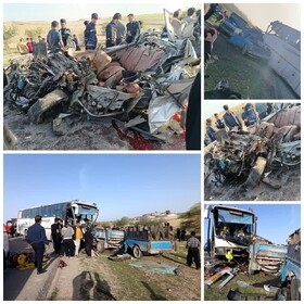 برخورد مرگبار اتوبوس با چند خودرو در محور دزفول - شوشتر 