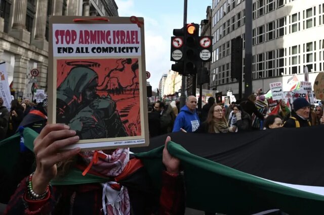 راهپیمایی گسترده در لندن با درخواست توقف ارسال سلاح به رژیم صهیونیستی