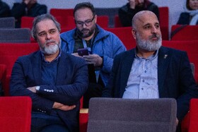 رائد فرید‌زاده، رئیس سازمان سینمایی و مسعود نجفی، مدیر کل روابط عمومی سازمان سینمایی در حاشیه روز هشتم چهل‌وچهارمین جشنواره فیلم فجر