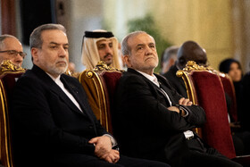 مسعود پزشکیان، رئیس جمهور و سیدعباس عراقچی، وزیر امور خارجه در مراسم «سلام سفرا»