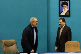 مسعود پزشکیان، رئیس جمهور، سیدمحمد اتابک وزیر، صنعت، معدن و تجارت در آیین بهره برداری از پروژه های وزارت صمت